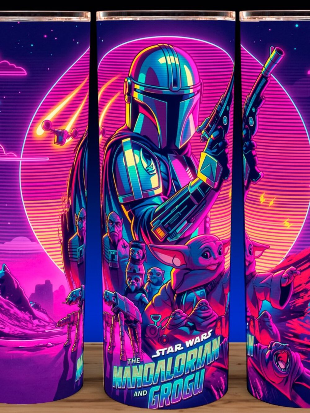 Star Wars The Mandalorian and Grogu Synthwave Cup Mug Tumbler 20oz